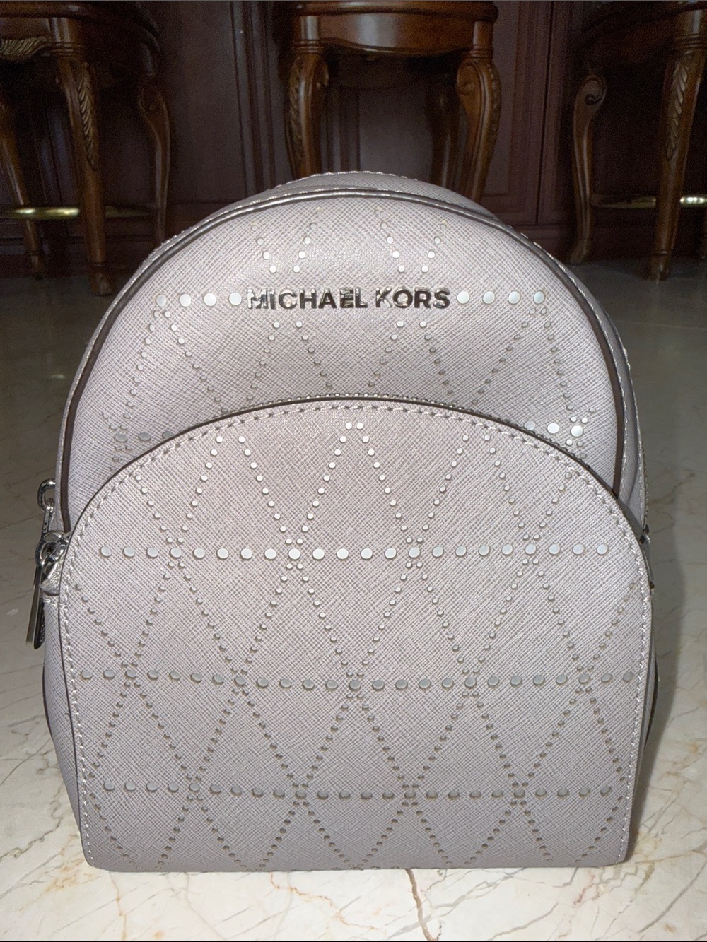 Michael Kors Light Gray Perforated Mini Backpack - Picture 2 of 8